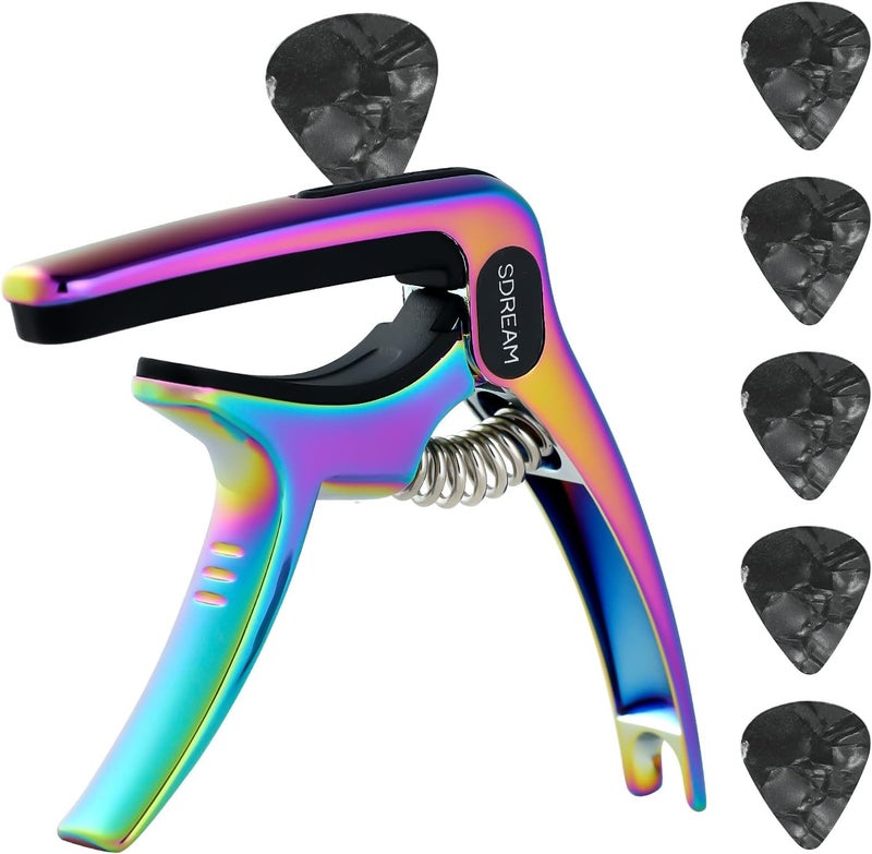 SDREAM Capo For Acoustic Electric Guitar 6 String - One Hand Quick Change Capo for Banjo Classical Guitar Bass Ukulele Mandolin with 5 Picks - Image 1